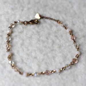 Vintage Aldo Copper Beveled Link Pink/Clear/White Beads 7" Delicate Y2K Bracelet